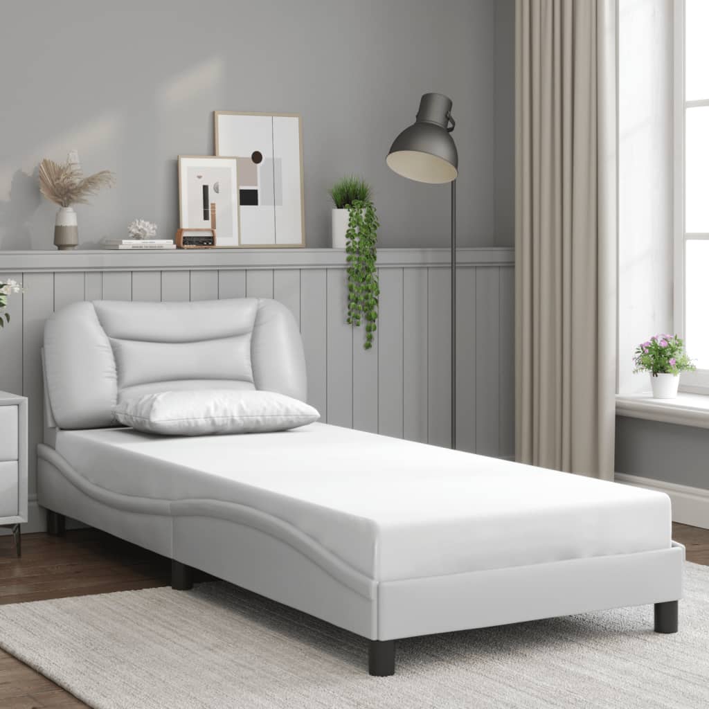 vidaXL Bed Frame with LED without Mattress White 90x190 cm Single