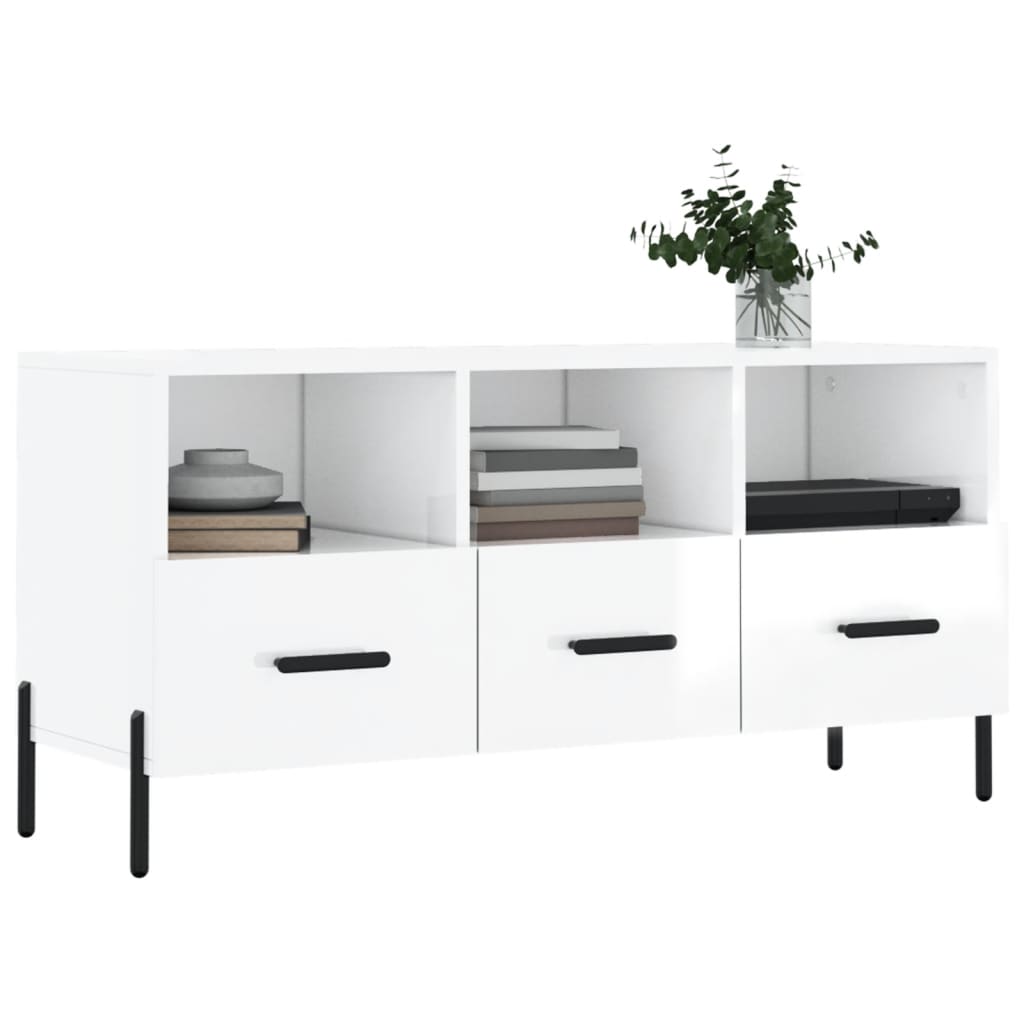 vidaXL TV Cabinet High Gloss White 102x36x50 cm Engineered Wood