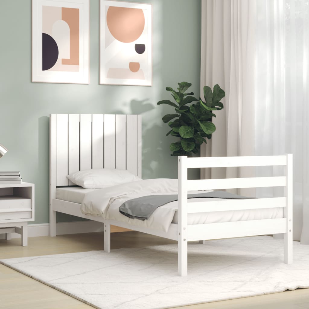 vidaXL Bed Frame without Mattress White Small Single Solid Wood