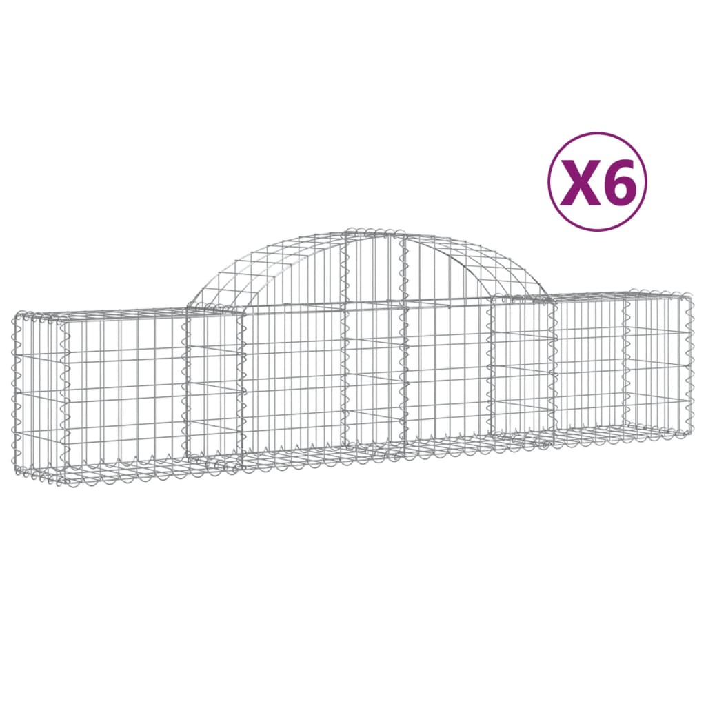 vidaXL Arched Gabion Baskets 6 pcs 200x30x40/60 cm Galvanised Iron