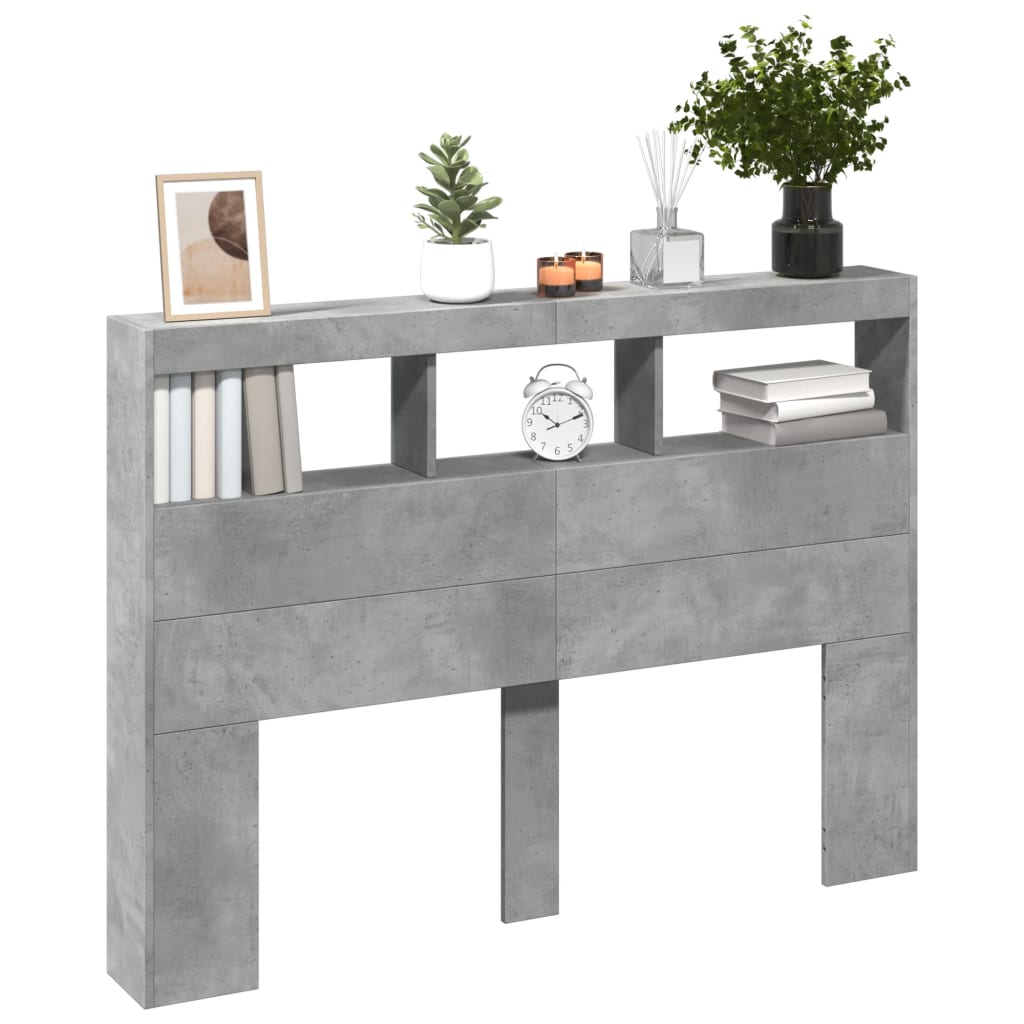 vidaXL Headboard Cabinet with LED Concrete Grey 140x17x102 cm