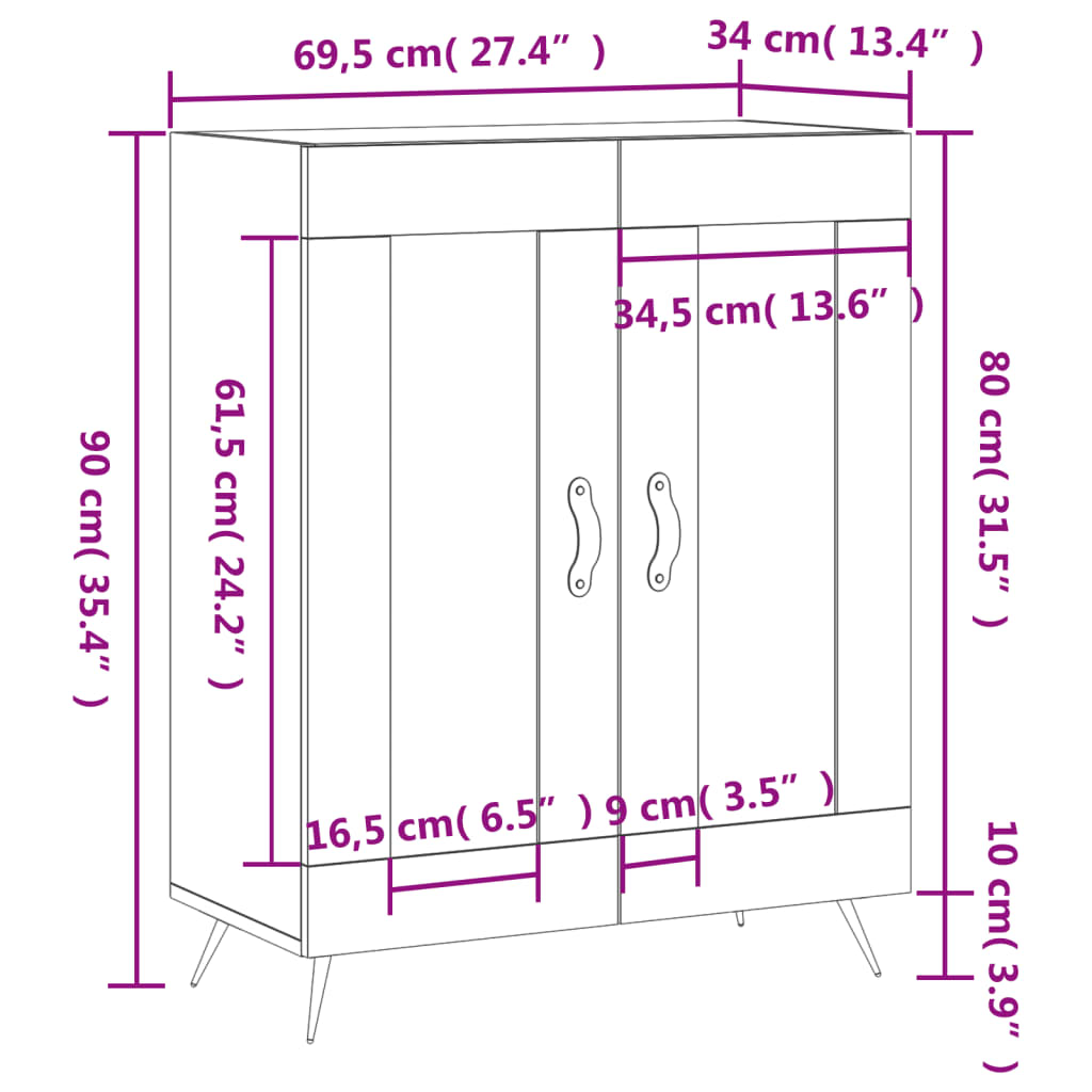 vidaXL Sideboard Smoked Oak 69.5x34x90 cm Engineered Wood