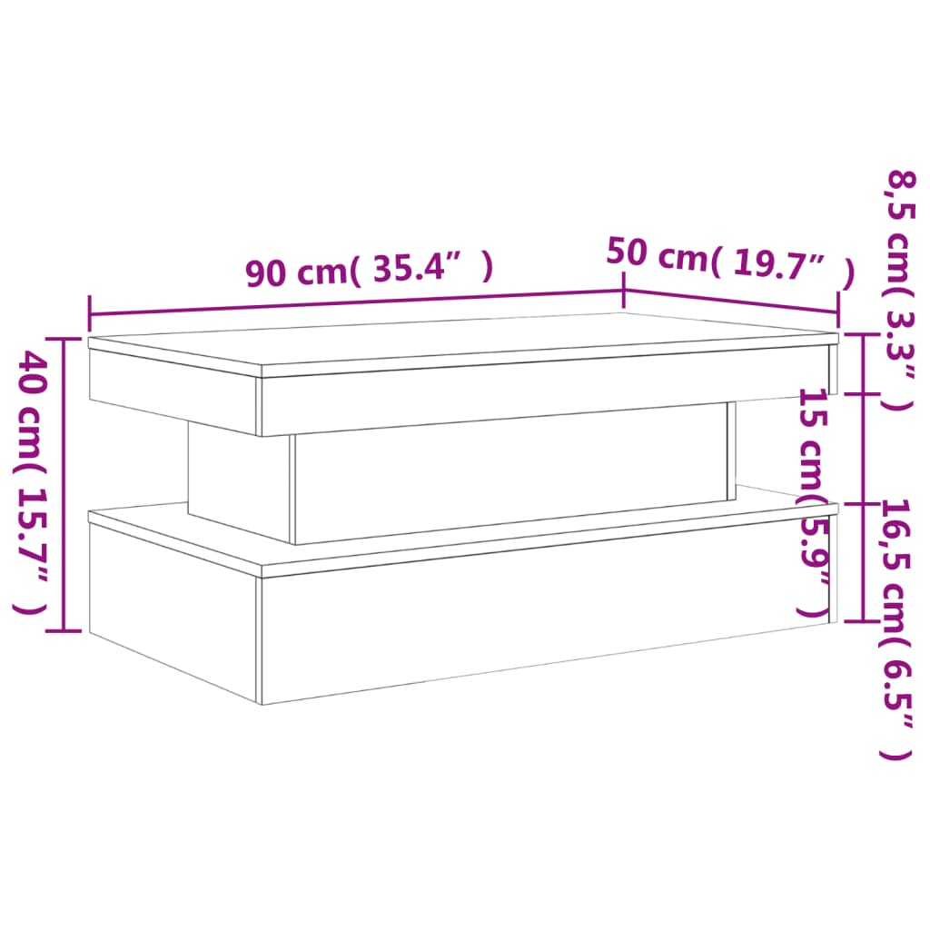 vidaXL Coffee Table with LED Lights Smoked Oak 90x50x40 cm