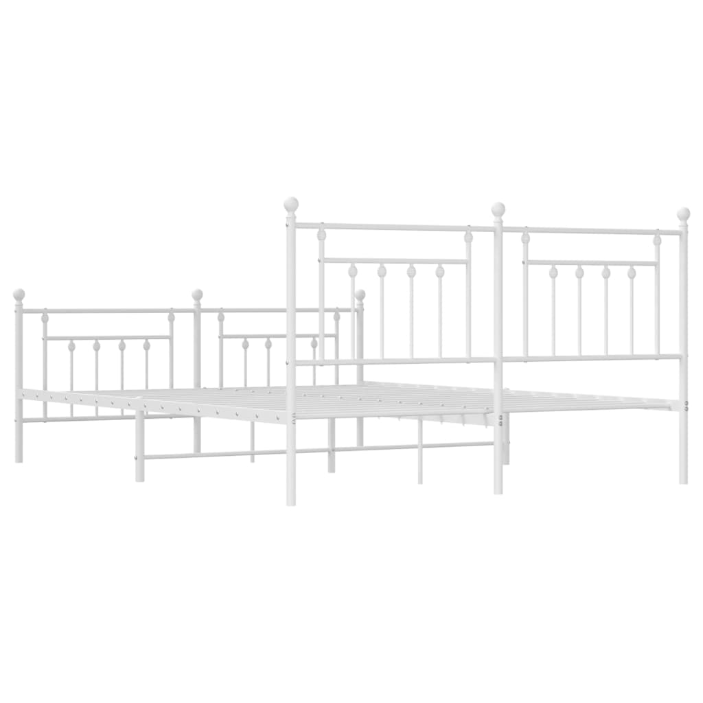 vidaXL Metal Bed Frame without Mattress with Footboard White 180x200 cm Super King