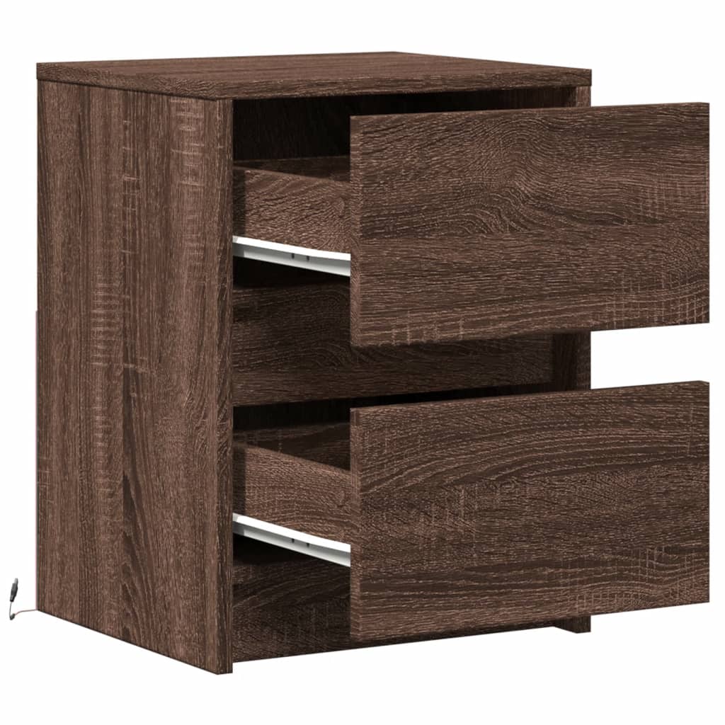 vidaXL Bedside Cabinet with LED Lights Brown Oak Engineered Wood