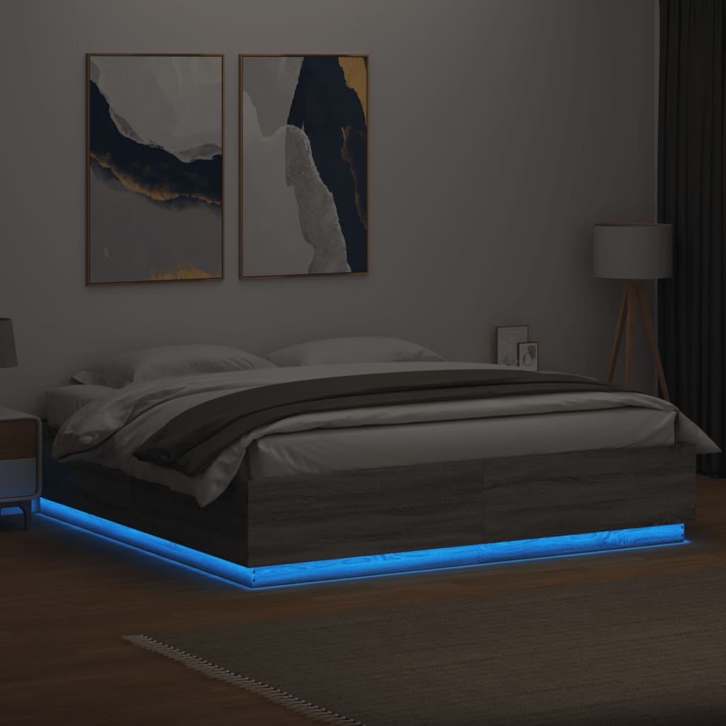 vidaXL Bed Frame with LED without Mattress Grey Sonoma 200x200 cm