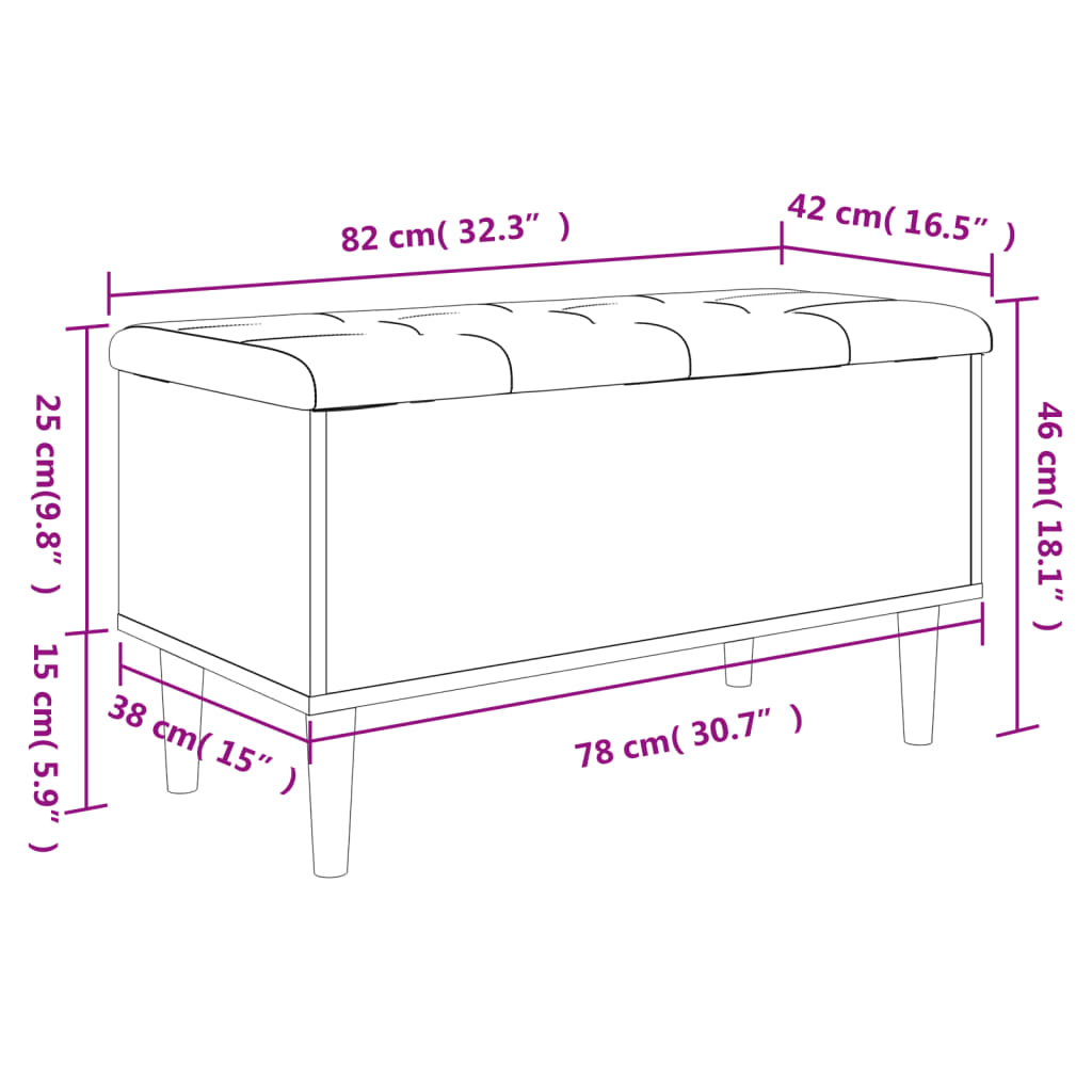 vidaXL Storage Bench Black 82x42x46 cm Engineered Wood