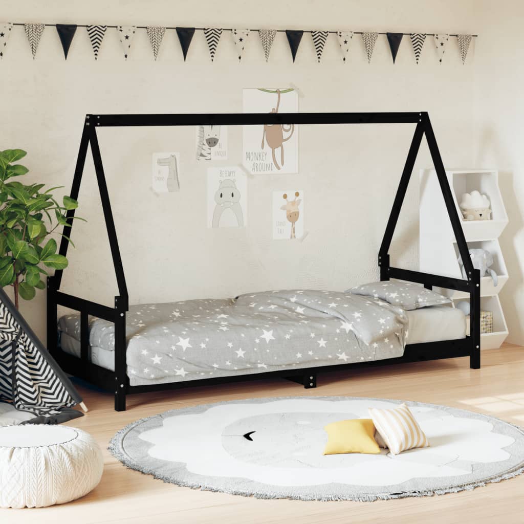 vidaXL Kids Bed Frame Black 80x200 cm Solid Wood Pine