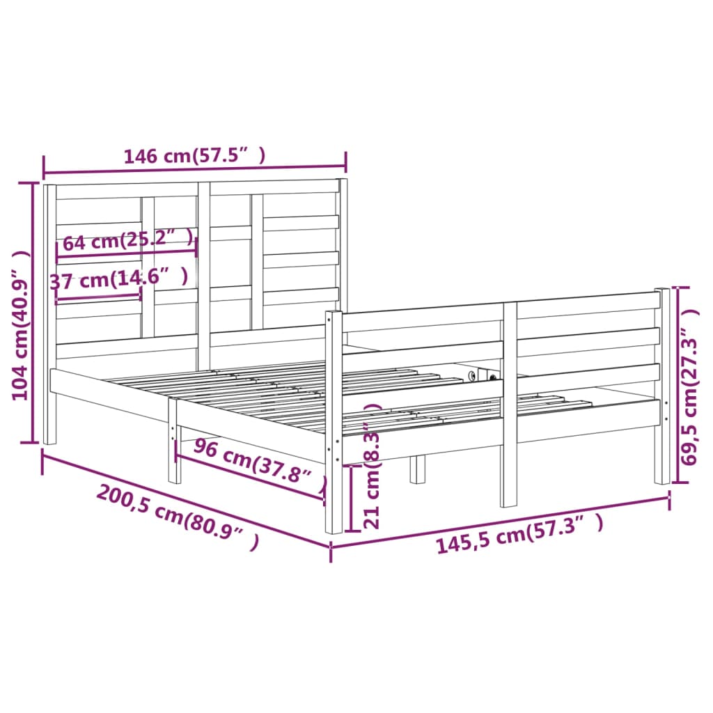 vidaXL Bed Frame without Mattress Solid Wood 140x200 cm