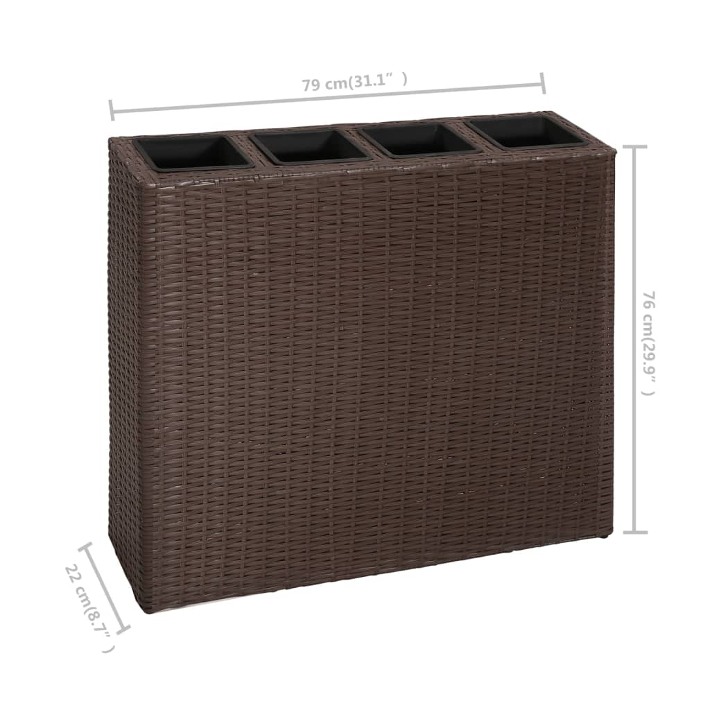 vidaXL Garden Raised Bed with 4 Pots 2 pcs Poly Rattan Brown(2x41085)