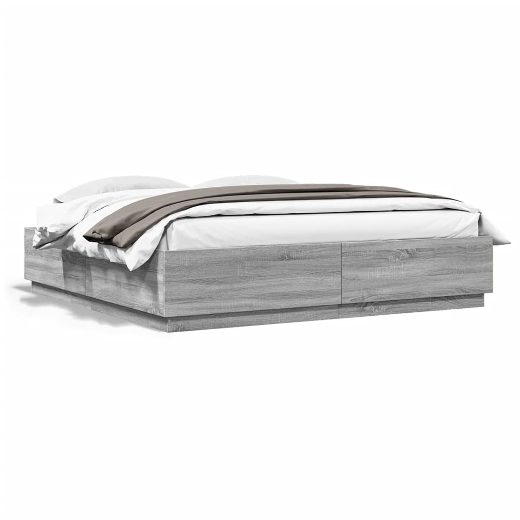vidaXL Bed Frame with LED Lights Grey Sonoma 180x200 cm Super King Engineered Wood