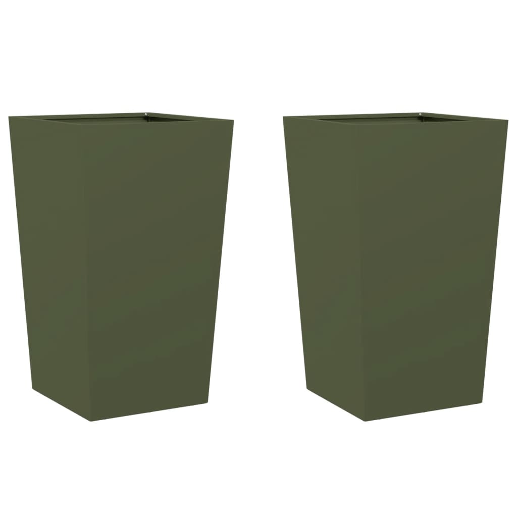 vidaXL Garden Planters Olive Green 2 pcs 45x45x75 cm Steel