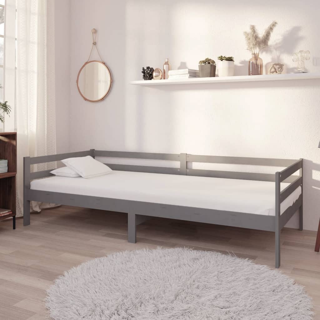 vidaXL Day Bed without Mattress Grey Solid Wood Pine 90x200 cm