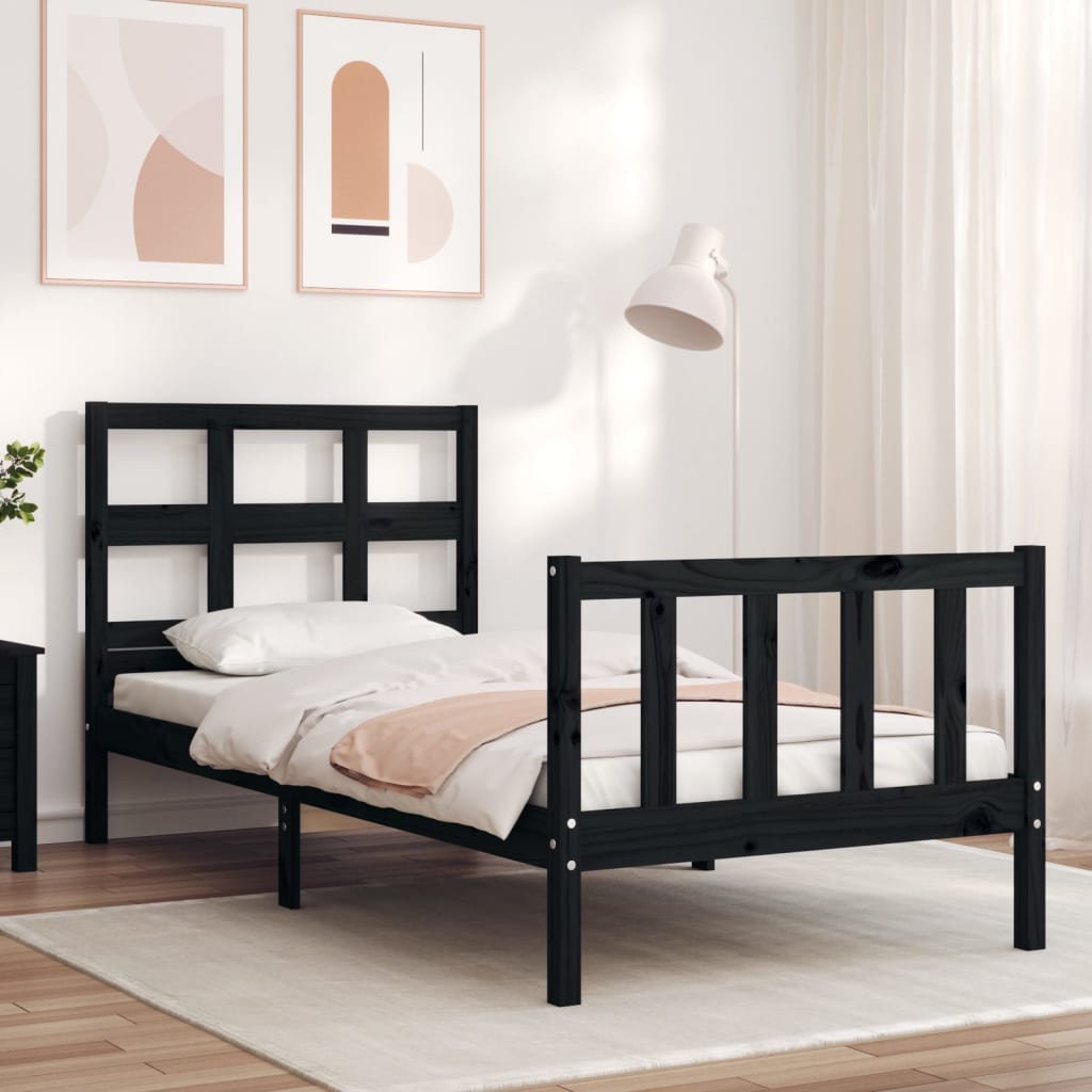 vidaXL Bed Frame without Mattress Black 90x200 cm Solid Wood Pine