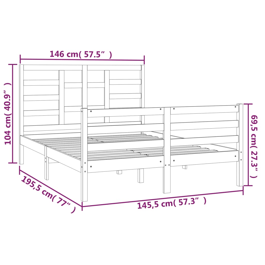 vidaXL Bed Frame without Mattress White Solid Wood 140x190 cm