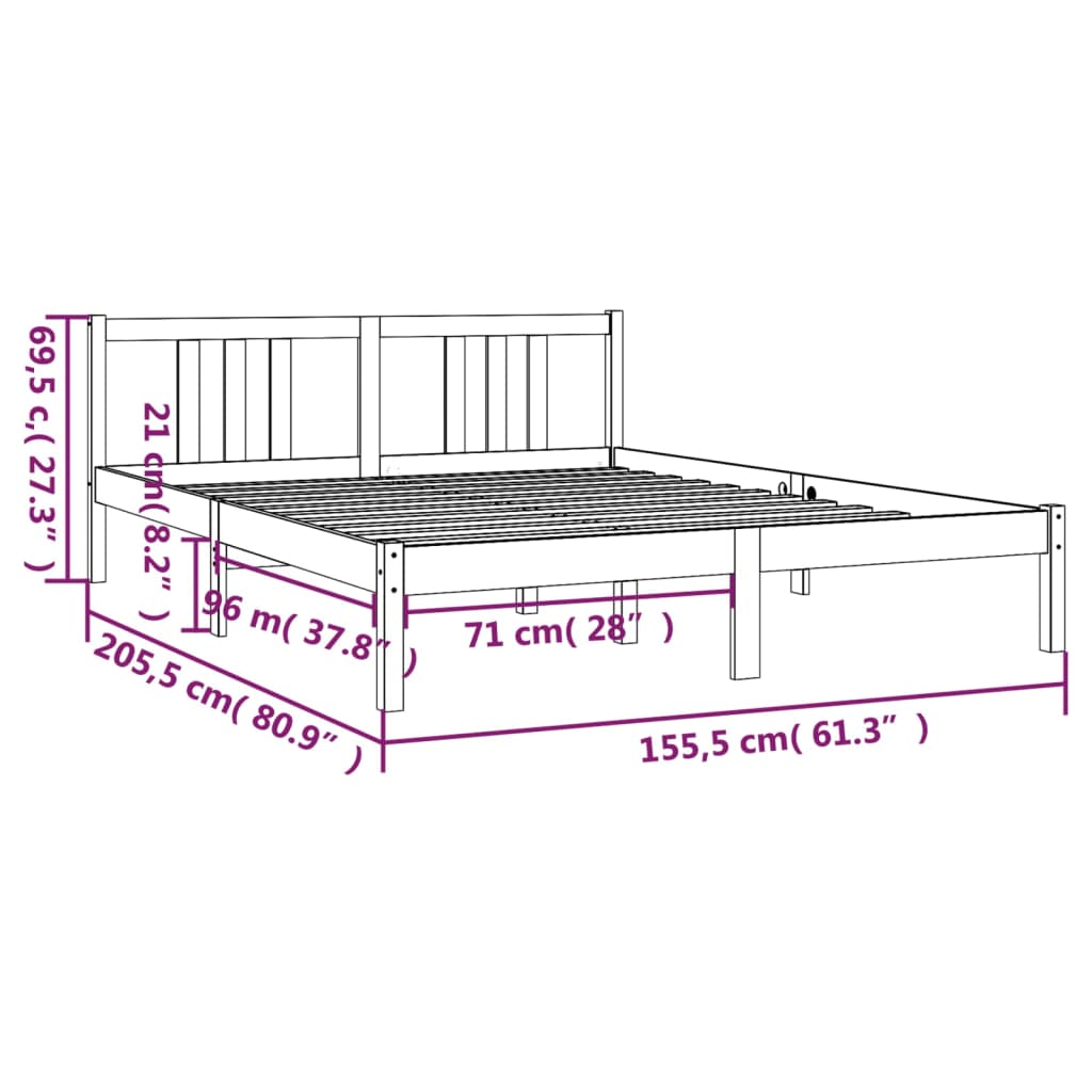 vidaXL Bed Frame without Mattress Honey Brown Solid Wood 150x200 cm King Size