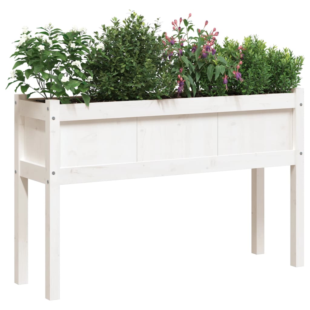 vidaXL Garden Planters 2 pcs with Legs White Solid Wood Pine