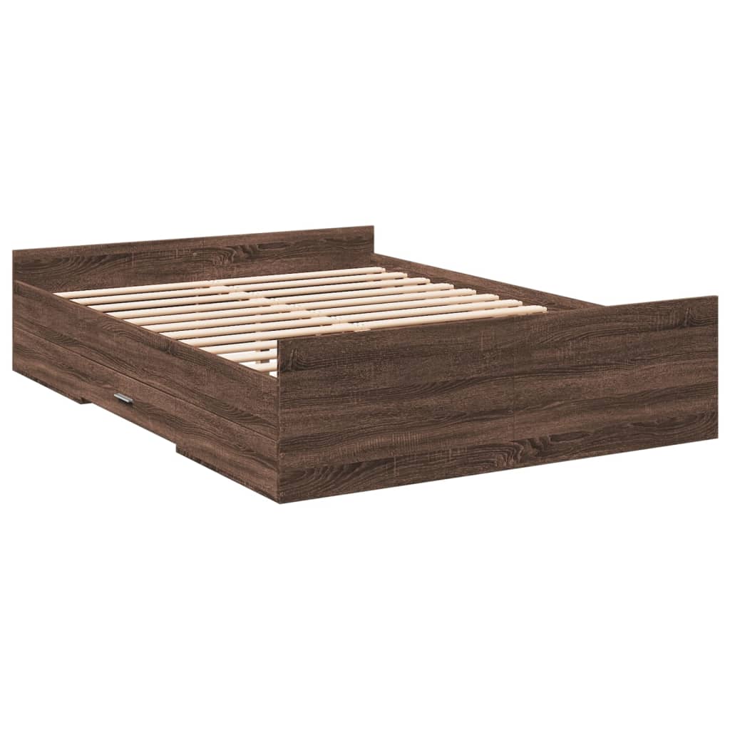 vidaXL Bed Frame with Drawers without Mattress Brown Oak 120x200 cm