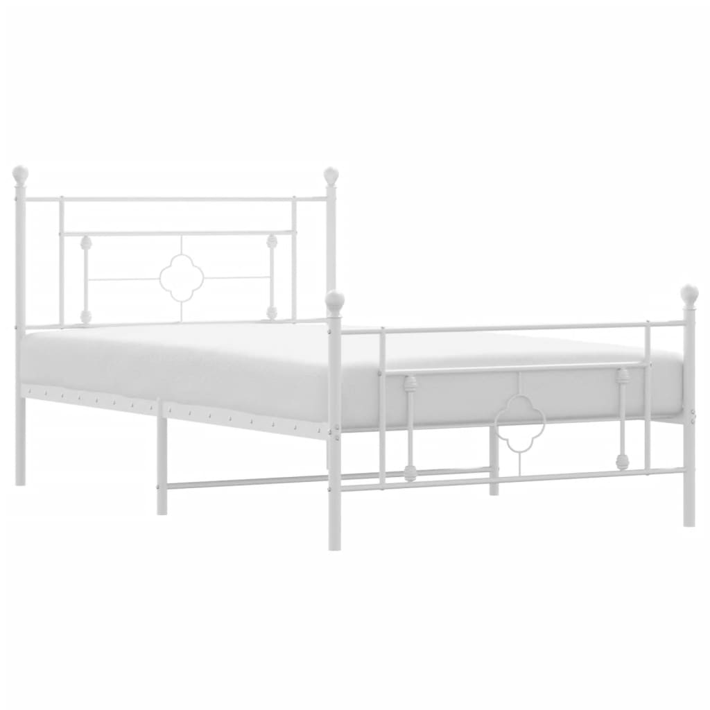 vidaXL Metal Bed Frame without Mattress with Footboard White 107x203 cm