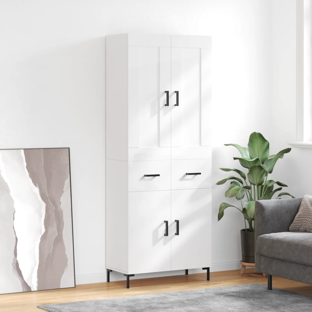 vidaXL Highboard High Gloss White 69.5x34x180 cm Engineered Wood