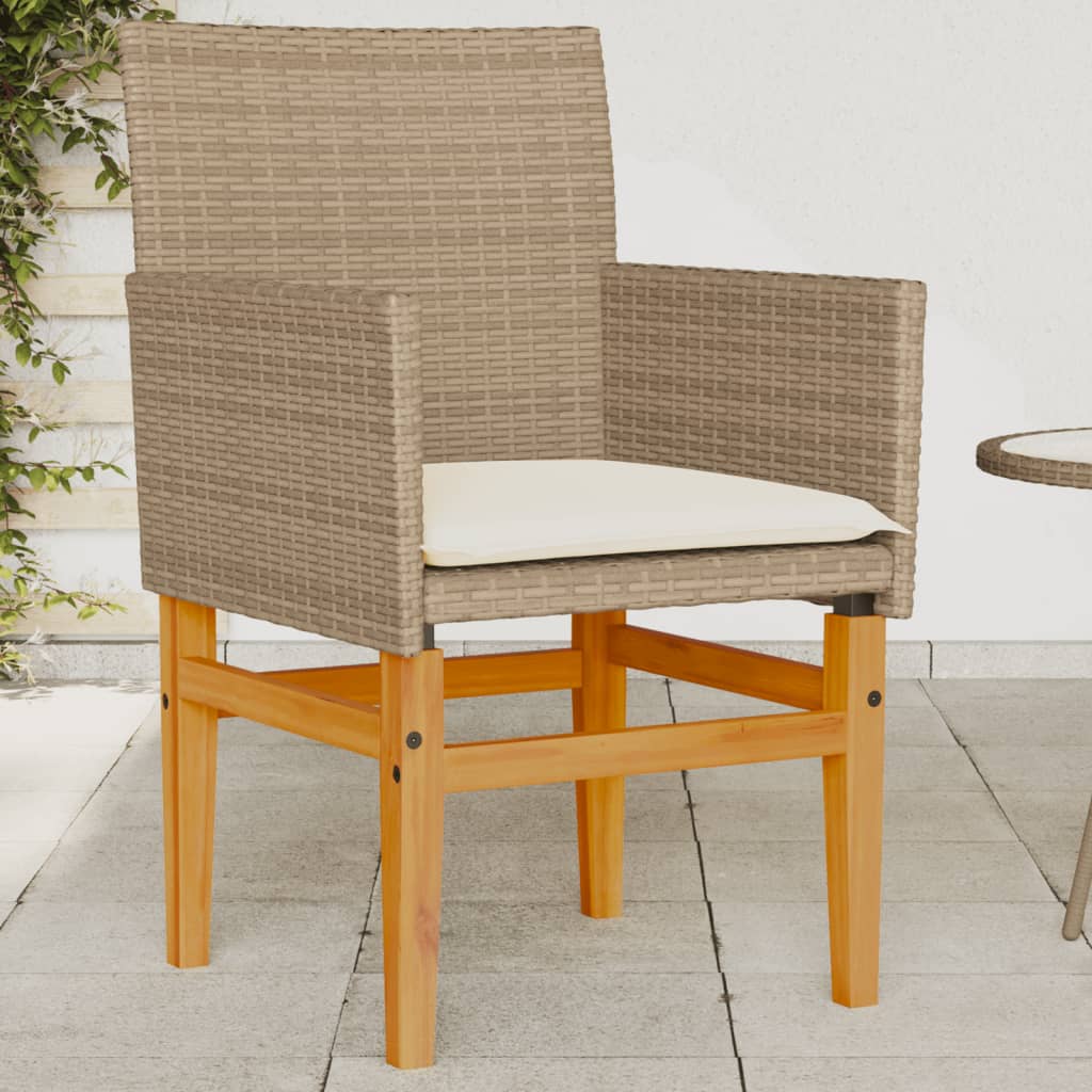 vidaXL Garden Chairs with Cushions 2 pcs Beige Poly Rattan&Solid Wood