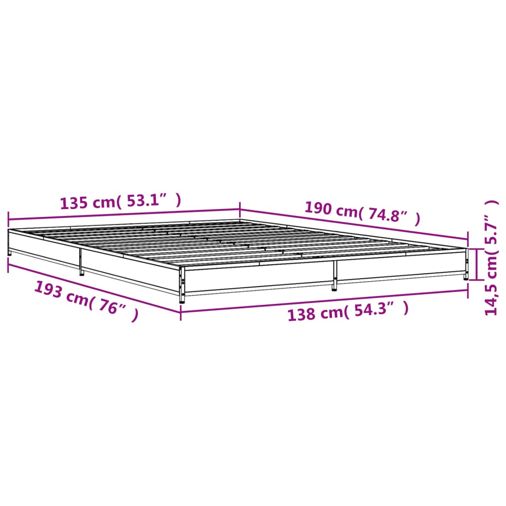 vidaXL Bed Frame without Mattress Sonoma Oak 135x190 cm Double