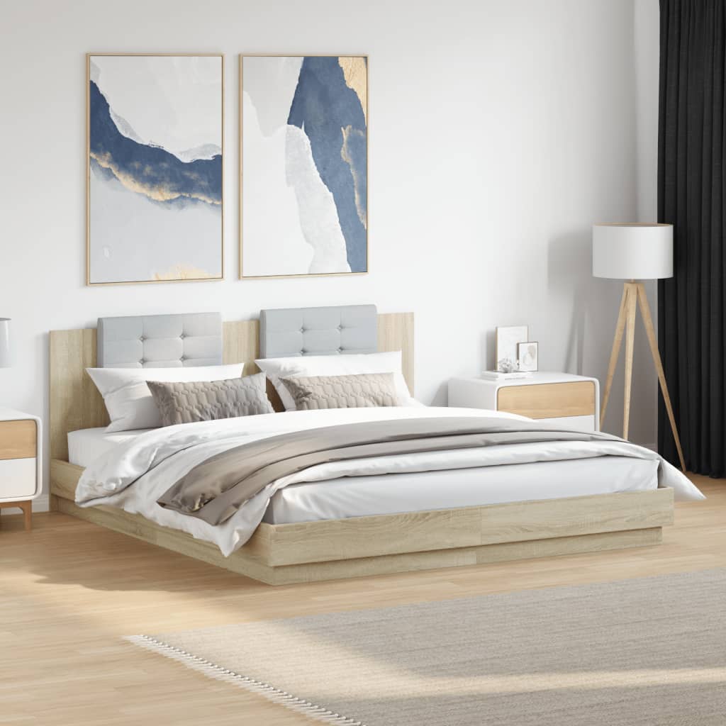 vidaXL Bed Frame with LED without Mattress Sonoma Oak 180x200 cm Super King