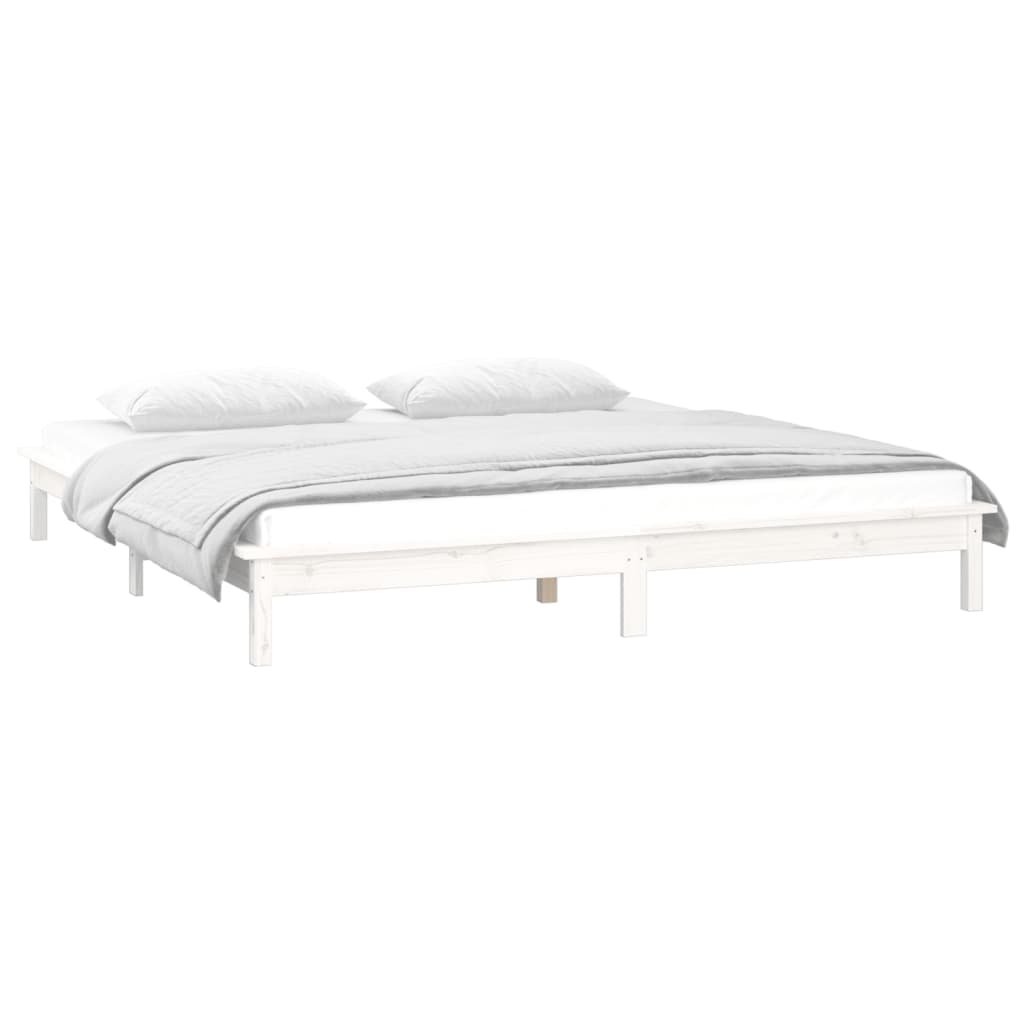 vidaXL LED Bed Frame without Mattress White 140x190 cm Solid Wood