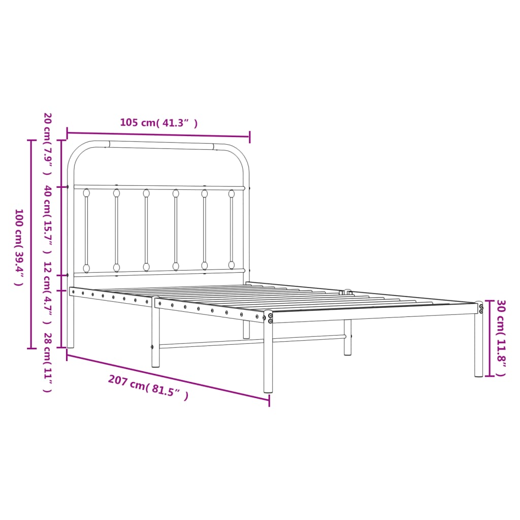 vidaXL Metal Bed Frame without Mattress with Headboard Black 100x200 cm