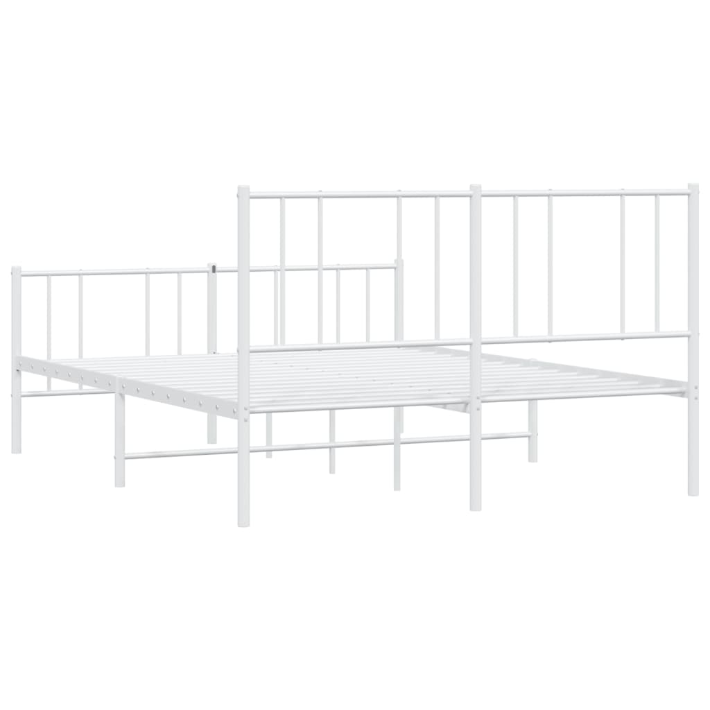 vidaXL Metal Bed Frame without Mattress with Footboard White 150x200 cm King Size