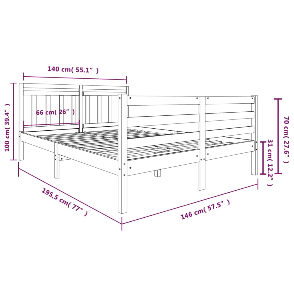 vidaXL Bed Frame without Mattress Grey Solid Wood 140x190 cm (810412+814096)