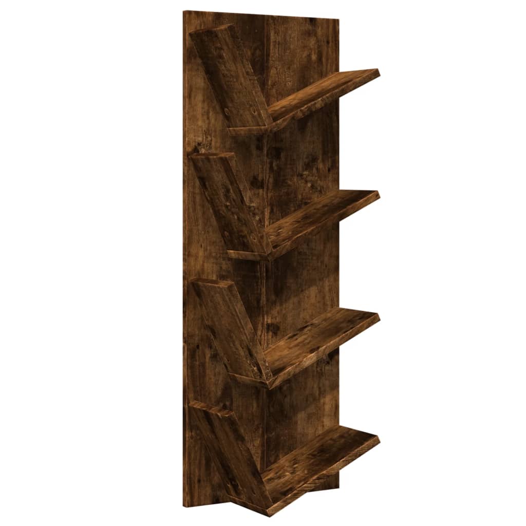 vidaXL Wall Bookshelf 4-Tier Smoked Oak 33x16x90 cm