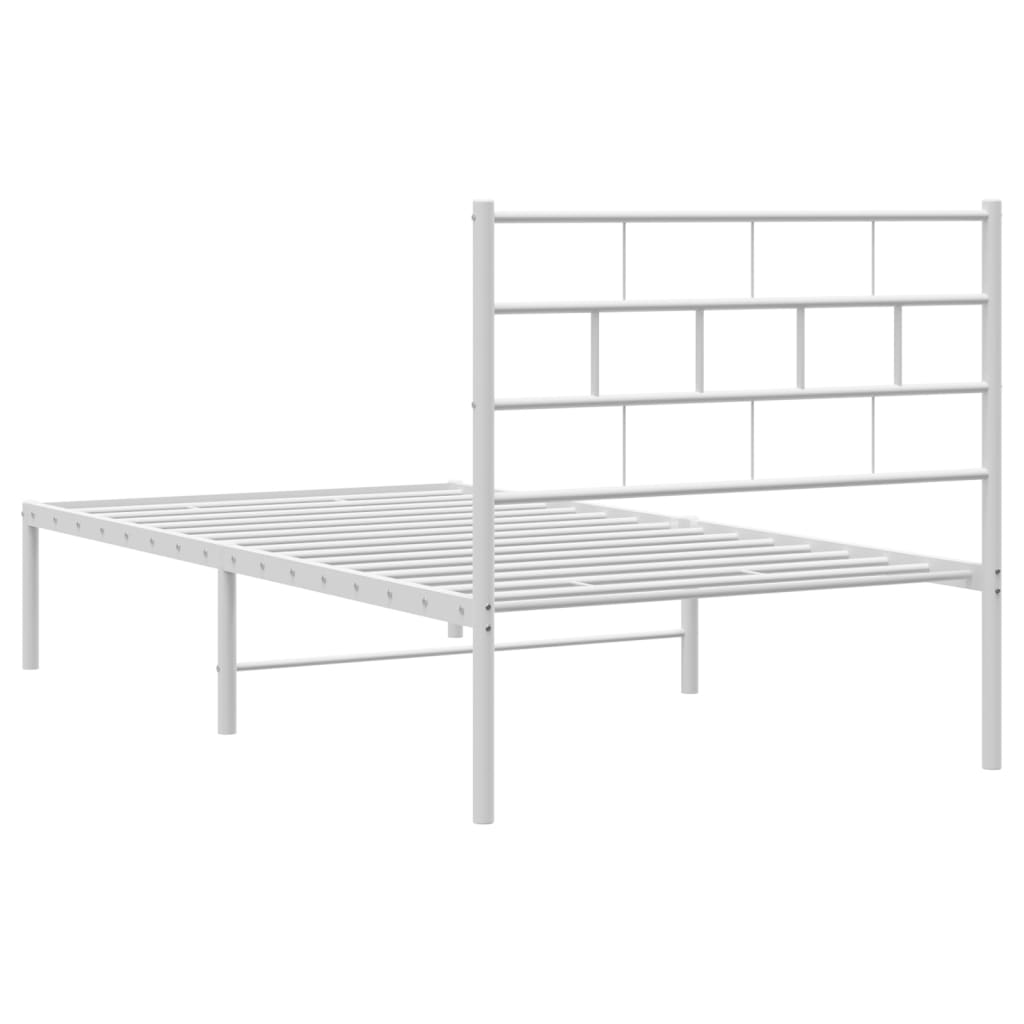 vidaXL Metal Bed Frame without Mattress with Headboard White 90x190 cm Single