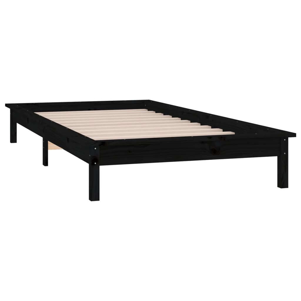 vidaXL LED Bed Frame without Mattress Black 75x190 cm Small Single Solid Wood