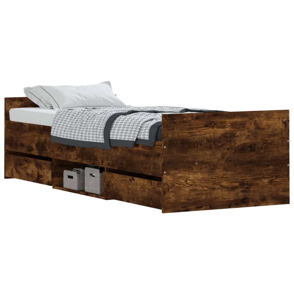 vidaXL Bed Frame without Mattress Smoked Oak 75x190 cm Small Single