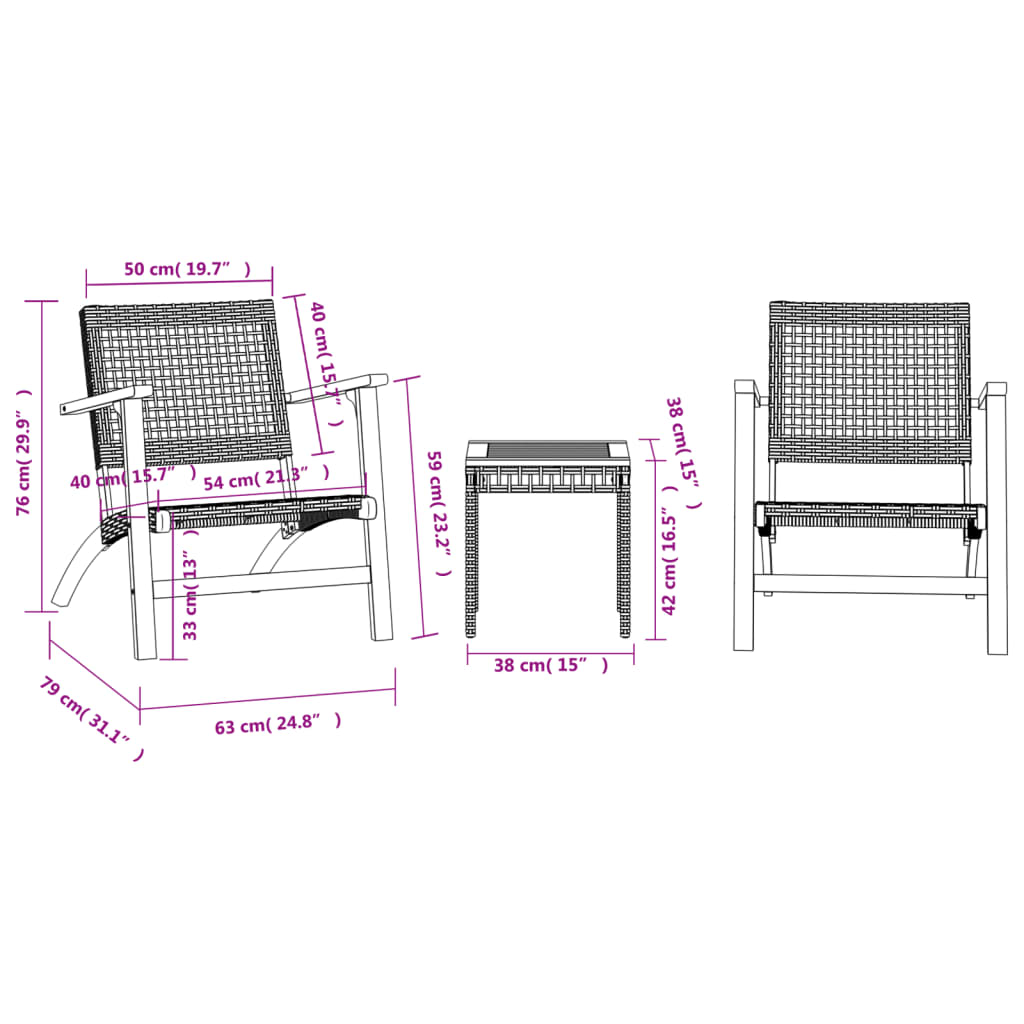 vidaXL 3 Piece Bistro Set Beige Poly Rattan and Solid Wood Acacia