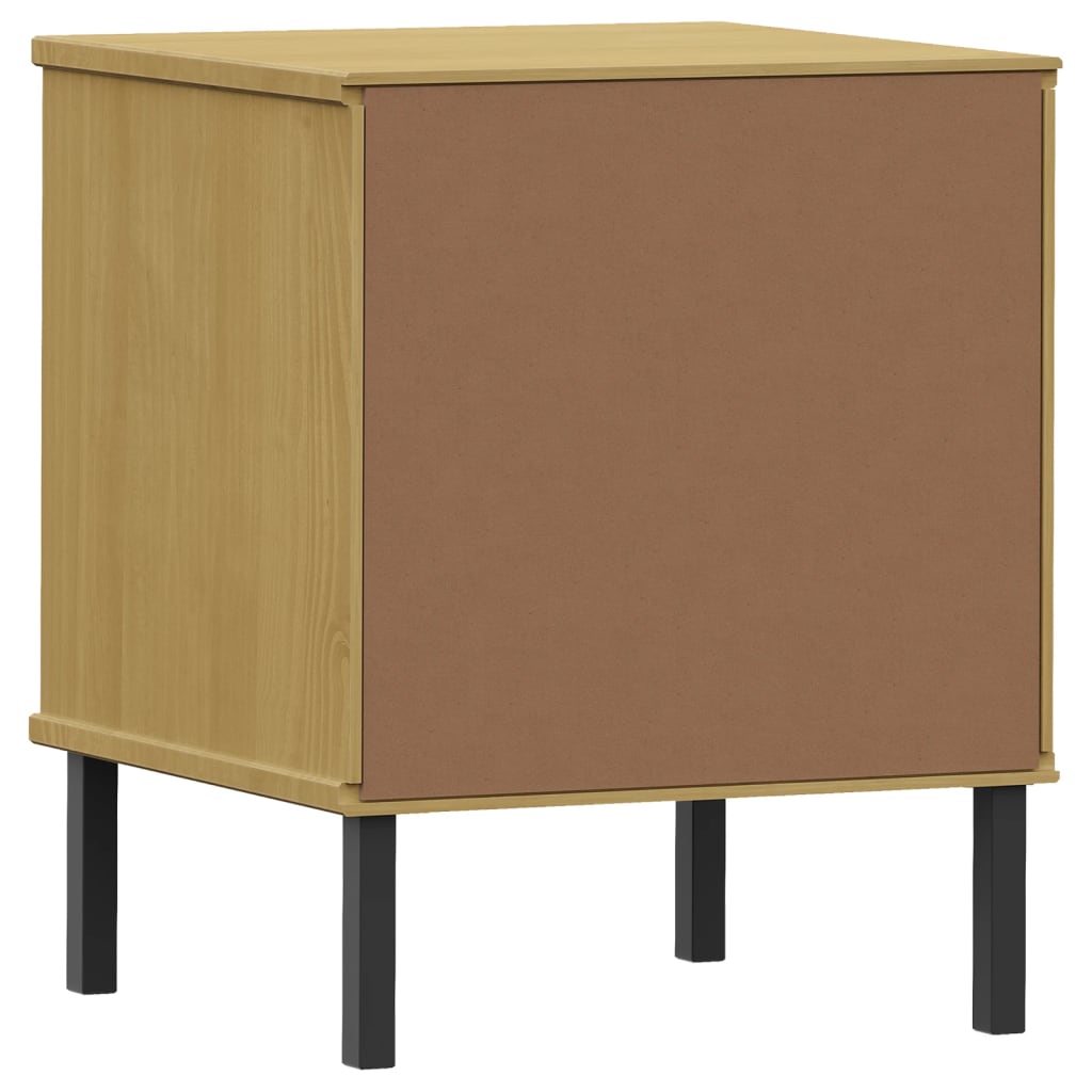 vidaXL Bedside Cabinet with Metal Legs Brown Solid Wood Pine OSLO