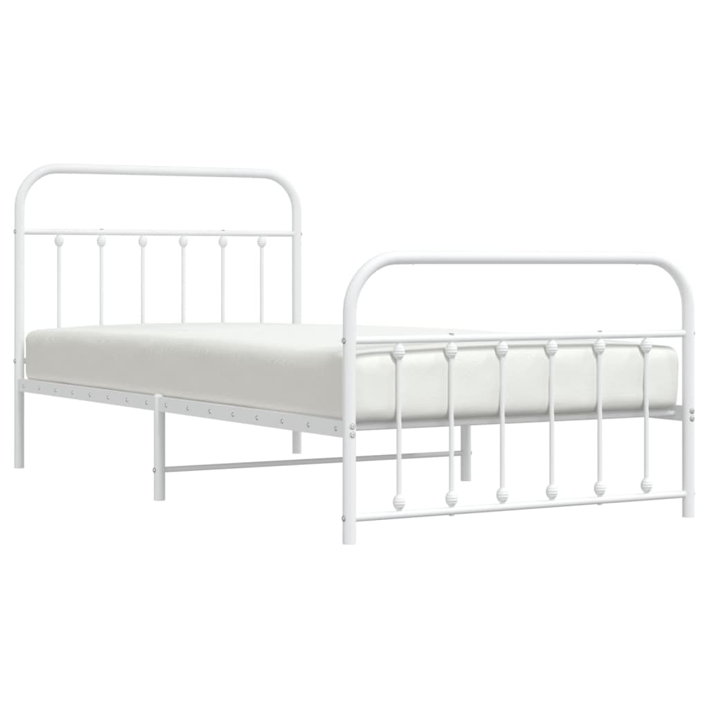 vidaXL Metal Bed Frame without Mattress with Footboard White 100x200 cm