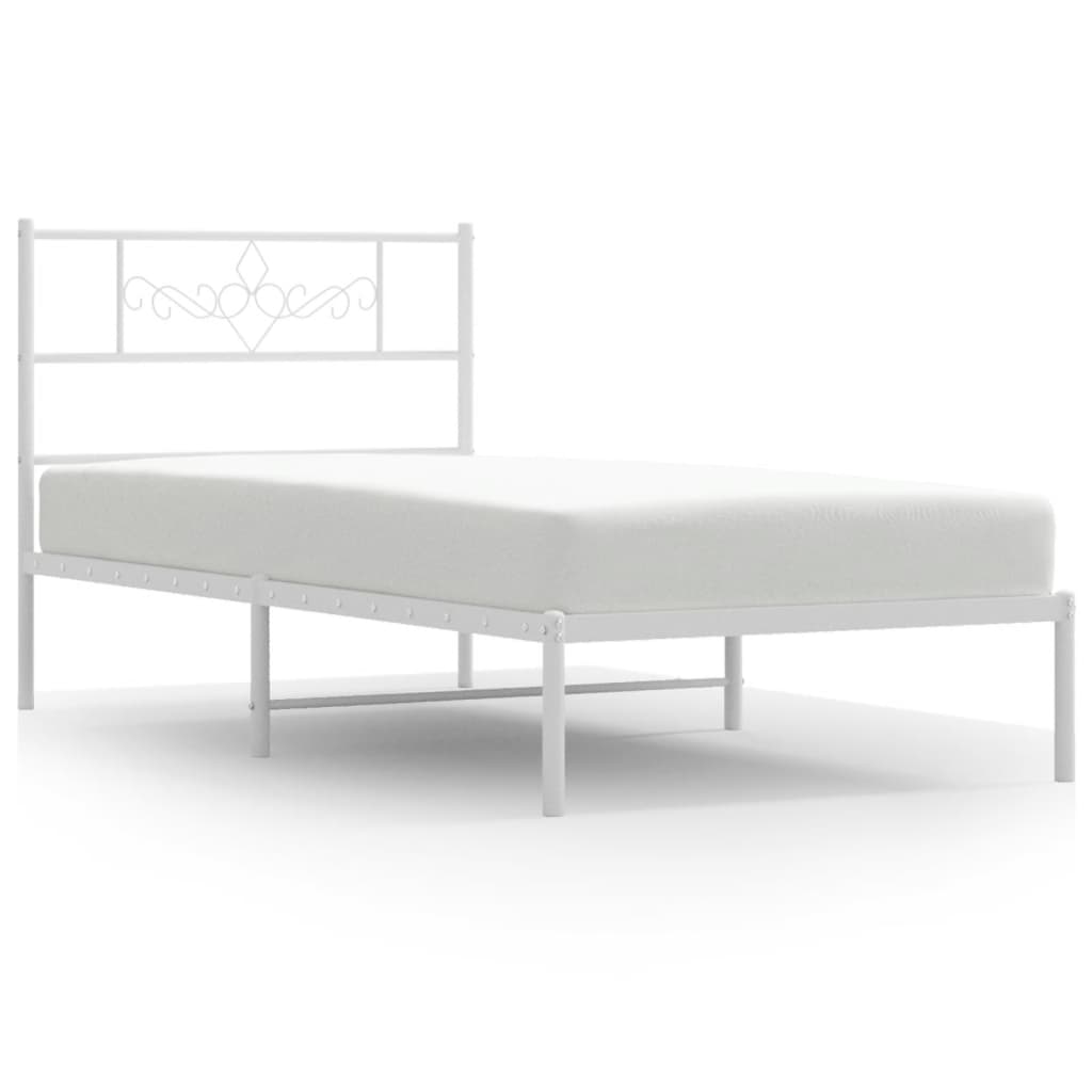 vidaXL Metal Bed Frame without Mattress with Headboard White 100x200 cm