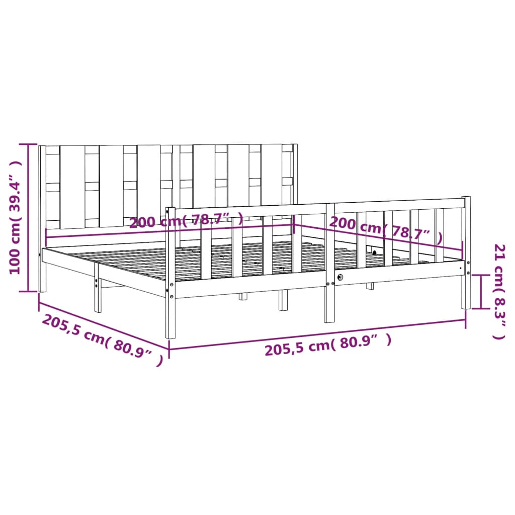 vidaXL Bed Frame without Mattress White 200x200 cm Solid Wood Pine