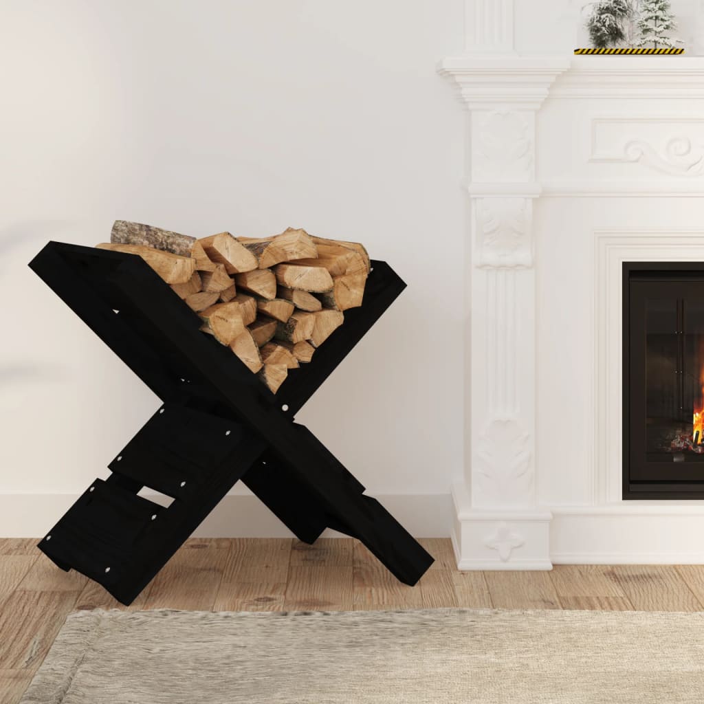 vidaXL Log Holder Black 47x39.5x48 cm Solid Wood Pine