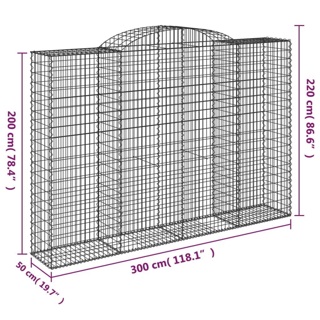 vidaXL Arched Gabion Baskets 2 pcs 300x50x200/220 cm Galvanised Iron