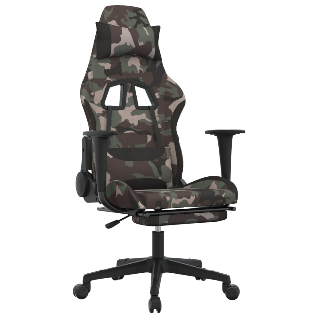 vidaXL Swivel Gaming Chair with Footrest Black and Camouflage Fabric