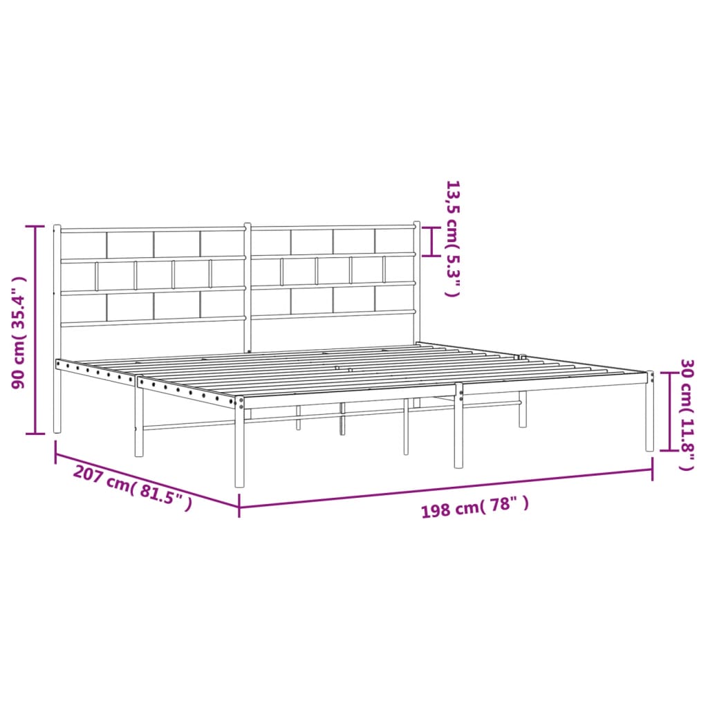 vidaXL Metal Bed Frame without Mattress with Headboard Black 193x203 cm