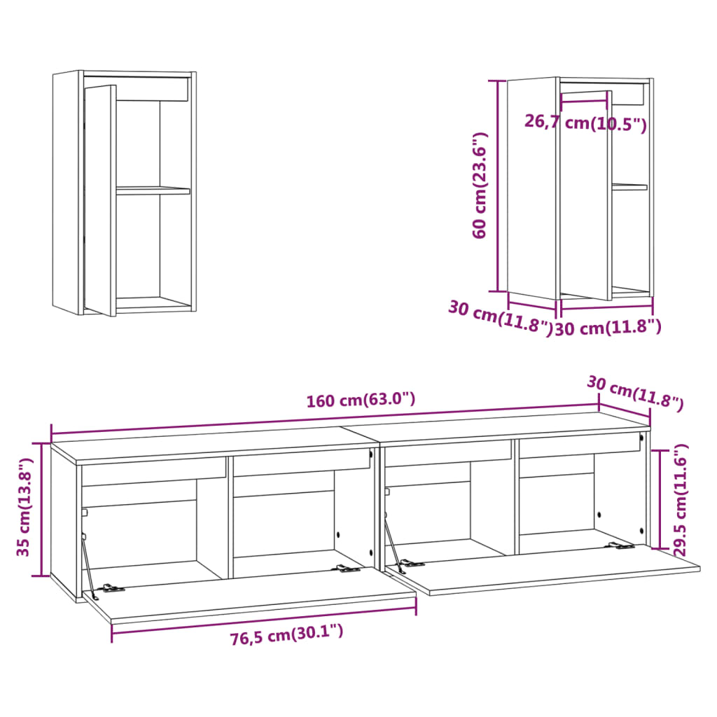 vidaXL TV Cabinets 4 pcs Solid Wood Pine