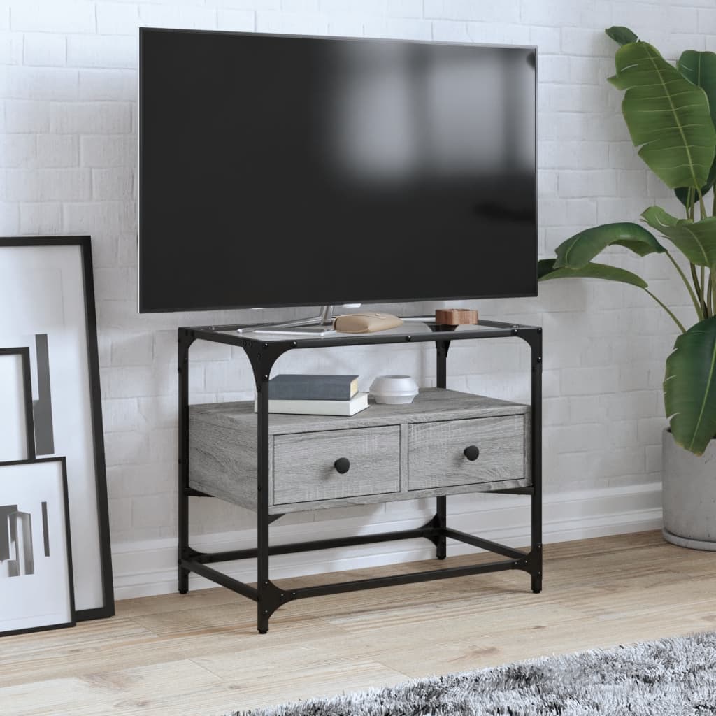 vidaXL TV Cabinet with Glass Top Grey Sonoma 60x35x51 cm Engineered Wood