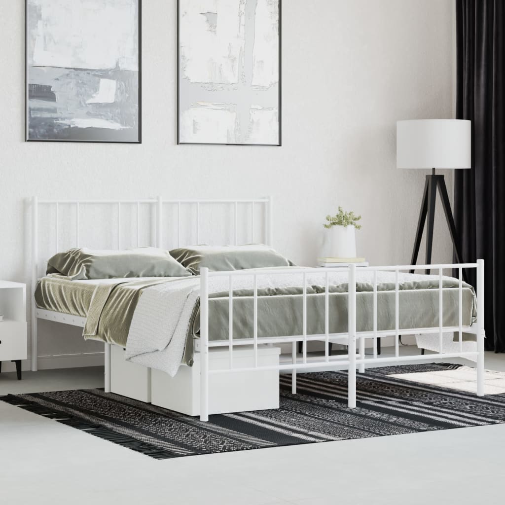 vidaXL Metal Bed Frame without Mattress with Footboard White 120x190 cm Small Double