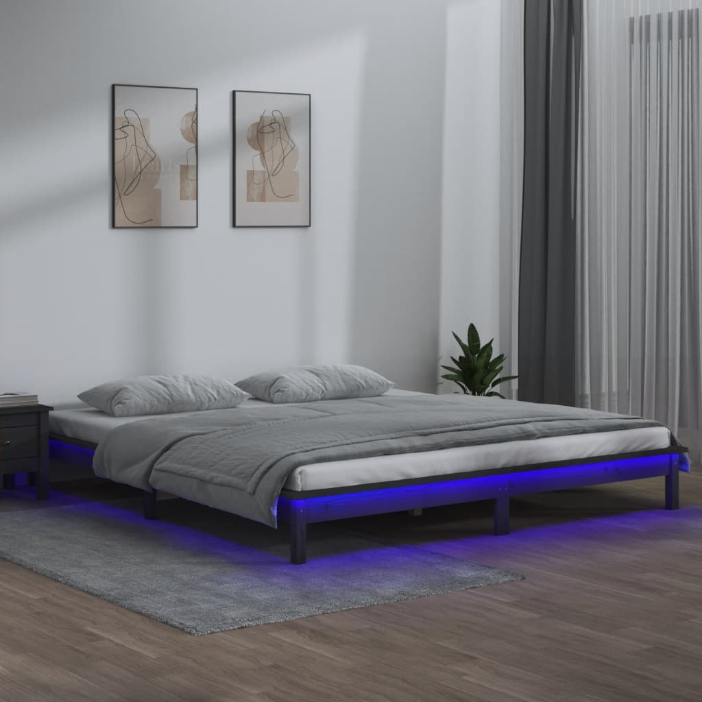 vidaXL LED Bed Frame without Mattress Grey 200x200 cm Solid Wood