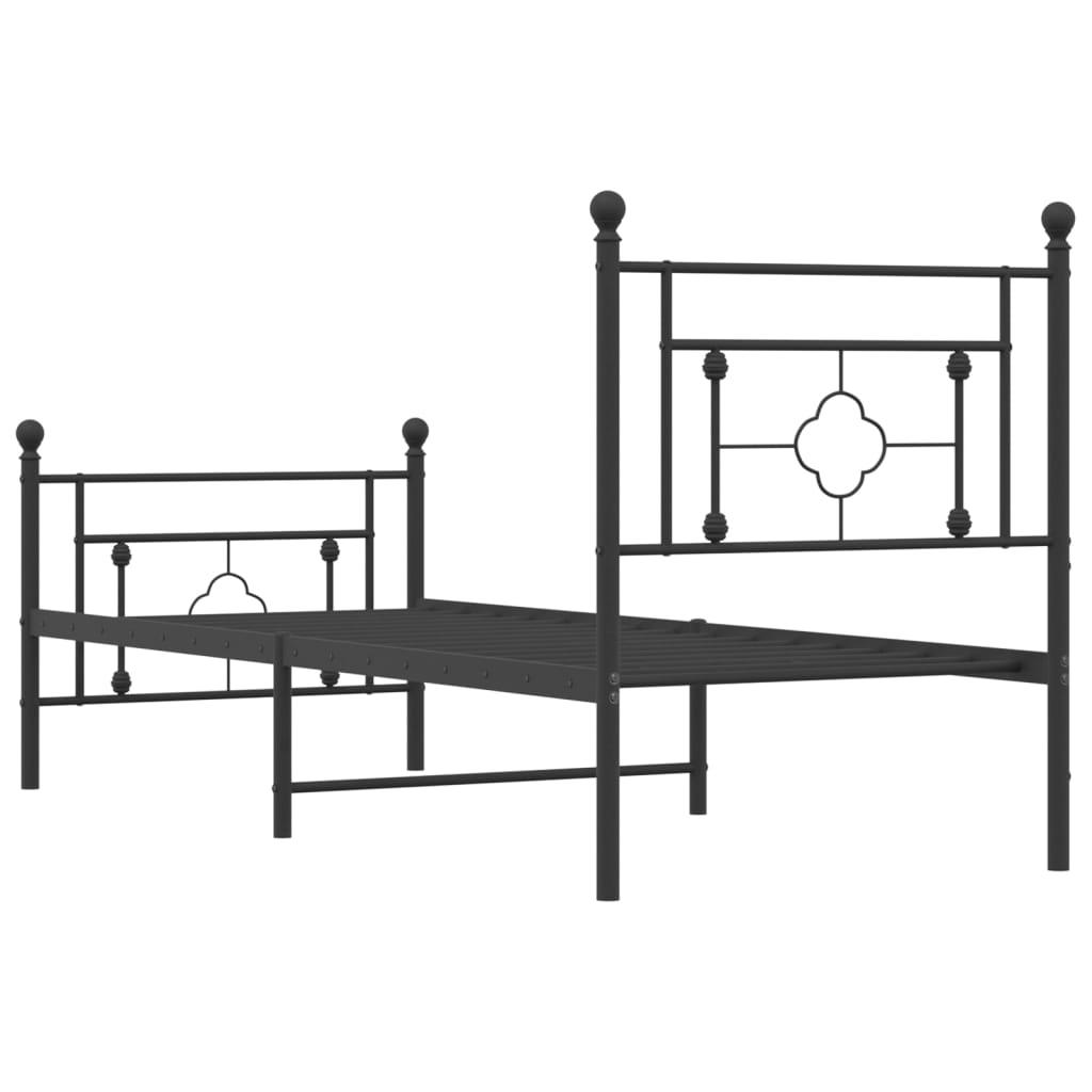 vidaXL Metal Bed Frame without Mattress with Footboard Black 75x190 cm Small Single