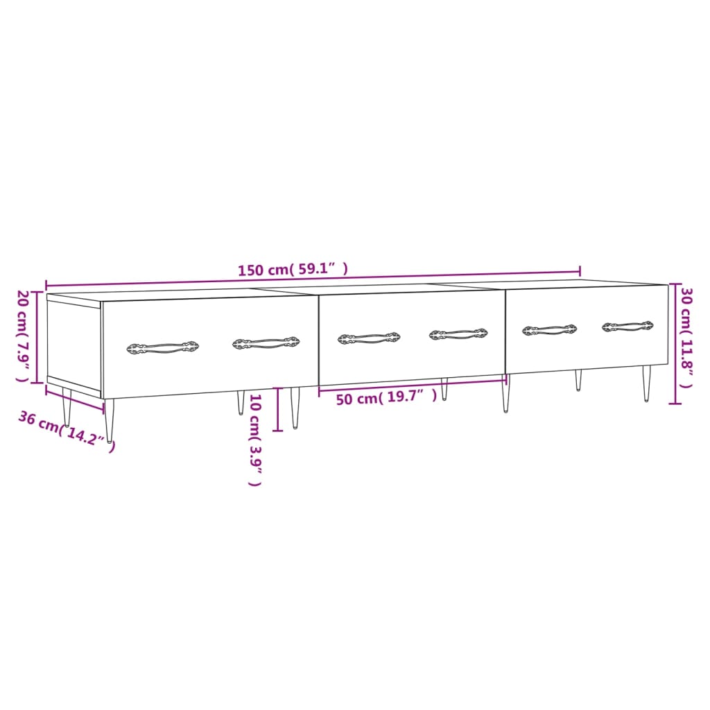 vidaXL TV Cabinet Black 150x36x30 cm Engineered Wood